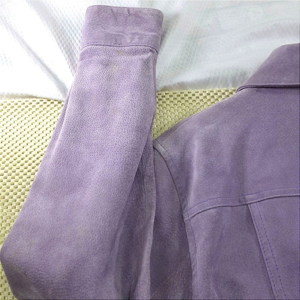 A.M.I. Womens Purple Suede Leather Button Up Shirt Long Sleeve Jacket Style 244S - Picture 12 of 13